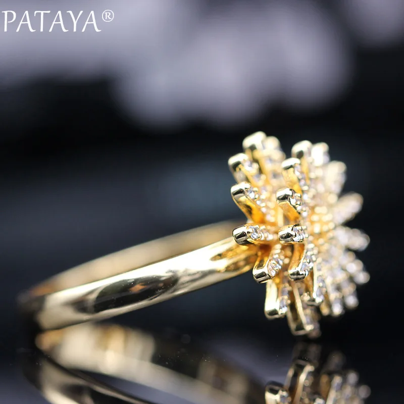 PATAYA новые разлагаемые вращающиеся кольца милые модные ювелирные изделия 585 розовое золото белый натуральный циркон двойной цветок вечерние женские кольца