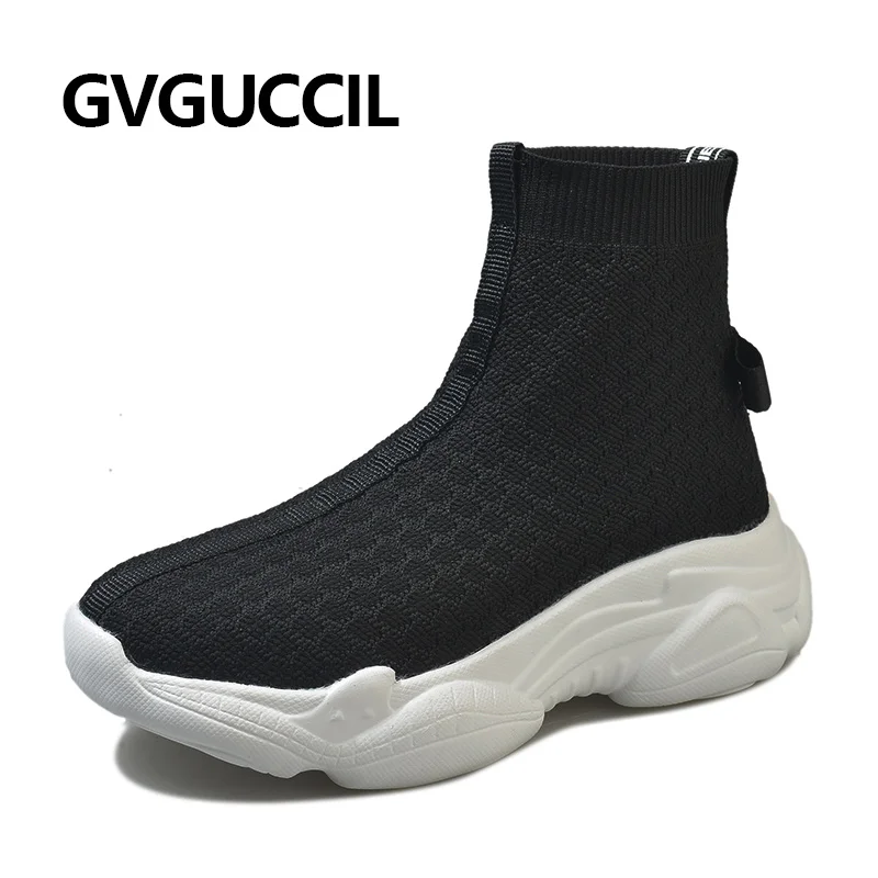 GVGUCCIL на открытом воздухе летом высокие кроссовки для женский носок обувь спортивные ботинки для занятий атлетикой Черные Сетчатые легкая