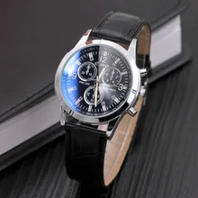 FHD Brand Luxury Men Sport Analog Quartz Watch Fashion Casual Geneva Wristwatch Blu-ray Dial PU Leather Male Watch Black Brown