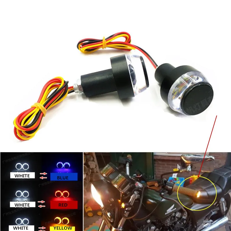 2Pcs 12V Motorcycle Handlebar End LED Turn Signal Light Amber Yellow