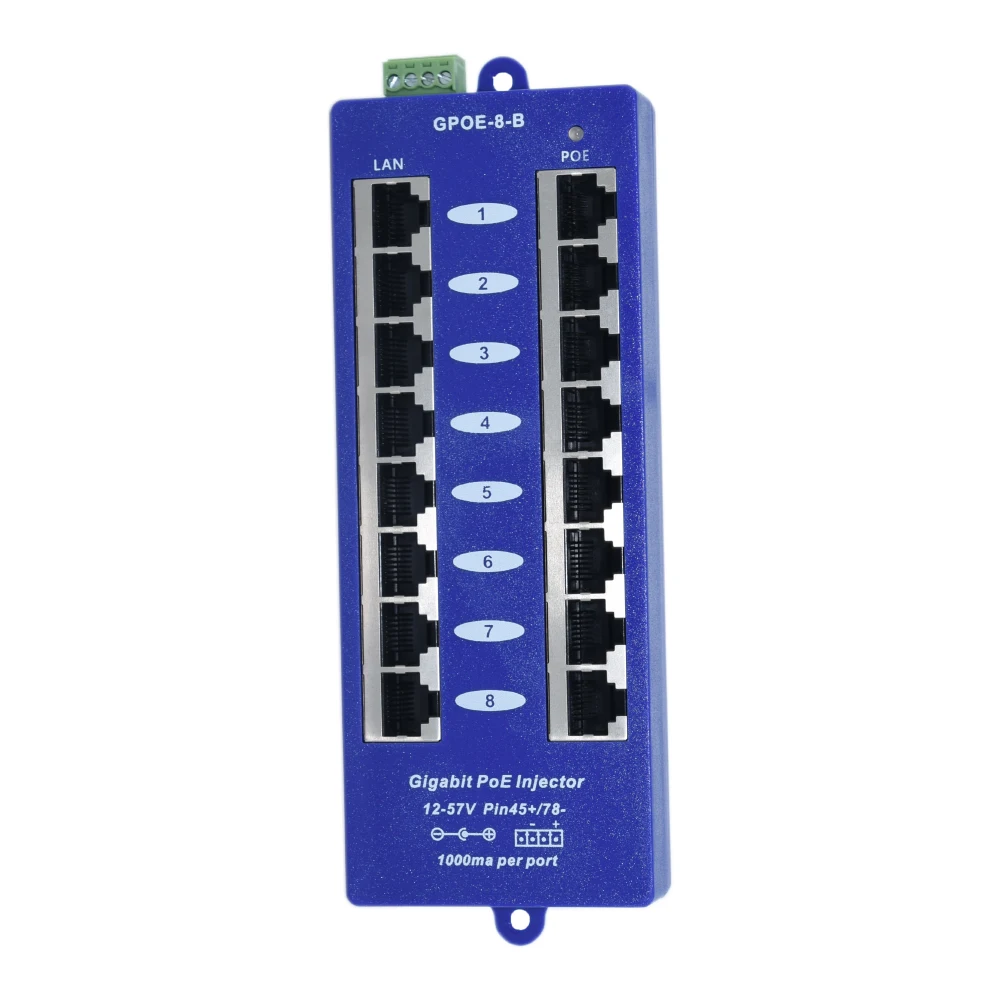

10/100/1000 Gigabit PoE Injector 8 Port power 24v WiFi access points not include power supply: GPOE-8B