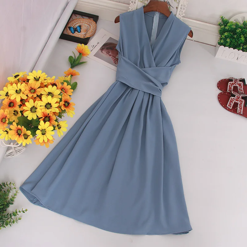Woherb Ladies Mid-long Dress Women Casual Tank Robe Summer Elegant Party Dresses Bandage Slim Waist Vestidos De Fiesta 22615