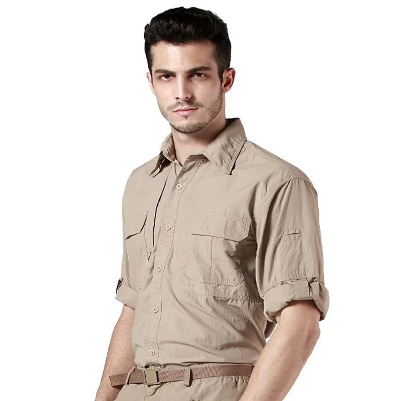 

2018 Outdoor Men Detachable Long Sleeve Quick-Dry Shirts Military Tactical Sports Hiking Breathable Anti-UV Removable Cargo Clot