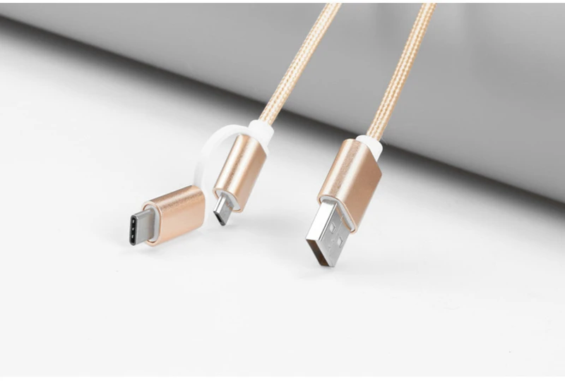 Горячий Bakeey 2 в 1 type C Micro USB нейлоновый плетеный кабель для зарядки данных USB 2,0 для Xiaomi 6 Oneplus S8 S7 розовое золото серебро золото