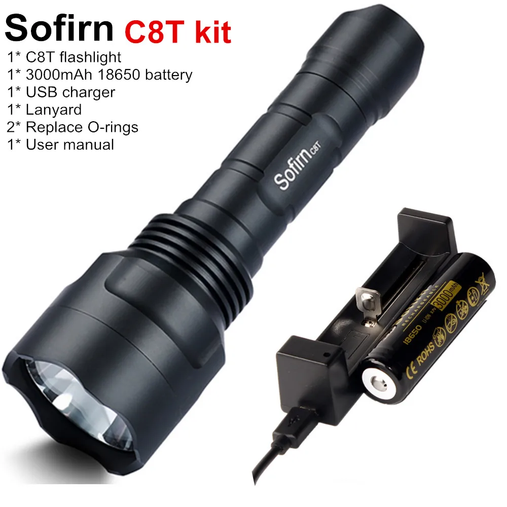 Lâmpada com 18650 Sofirn Tático Lanterna Led 18650 Poderoso Cree Xpl oi Alta Potência 1310lm Edc Tocha Bateria C8t Kit