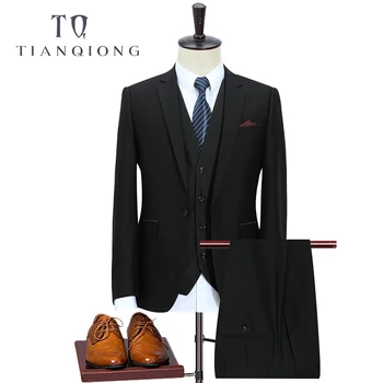 

TIAN QIONG Solid Black Suit Men Slim Fit Leisure Costume Homme Mariage Terno Masculino Business Formal Wedding Dress Suits