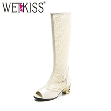 WETKISS/ г. летние женские сапоги до колена обувь с открытым носком, на молнии, на шнуровке осенние модные сапоги женская обувь на высоком каблуке большой размер 46