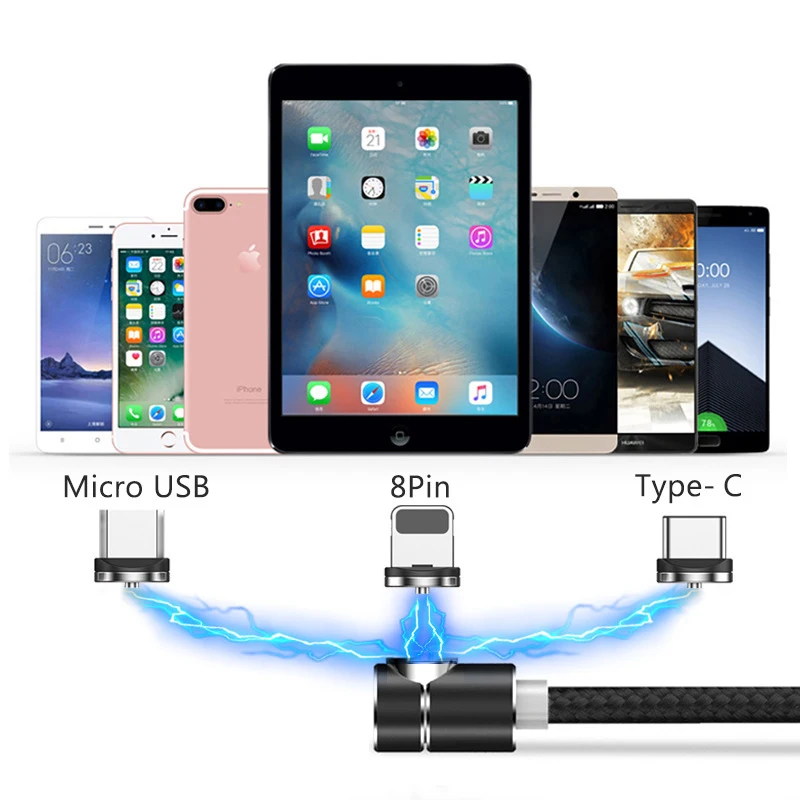 90 градусов Магнитный кабель Micro Usb Type C для iphone X XS зарядный провод Kabel Xiaomi Samsung A50 A80