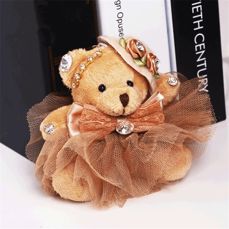 

10cm Lovely Couple Teddy Bear With Cloth Plush Toys Dolls Stuffed Toy Keychain Kids Baby Children Girl Birthday Christmas Gift