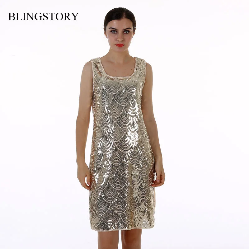 Buy Cheap BLINGSTORY High quality ladies summer BLING BLING Paillette Sequin dresses evening party vestido de festa