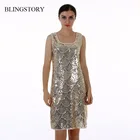 Cheap BLINGSTORY High quality ladies summer BLING BLING Paillette Sequin dresses evening party vestido de festa