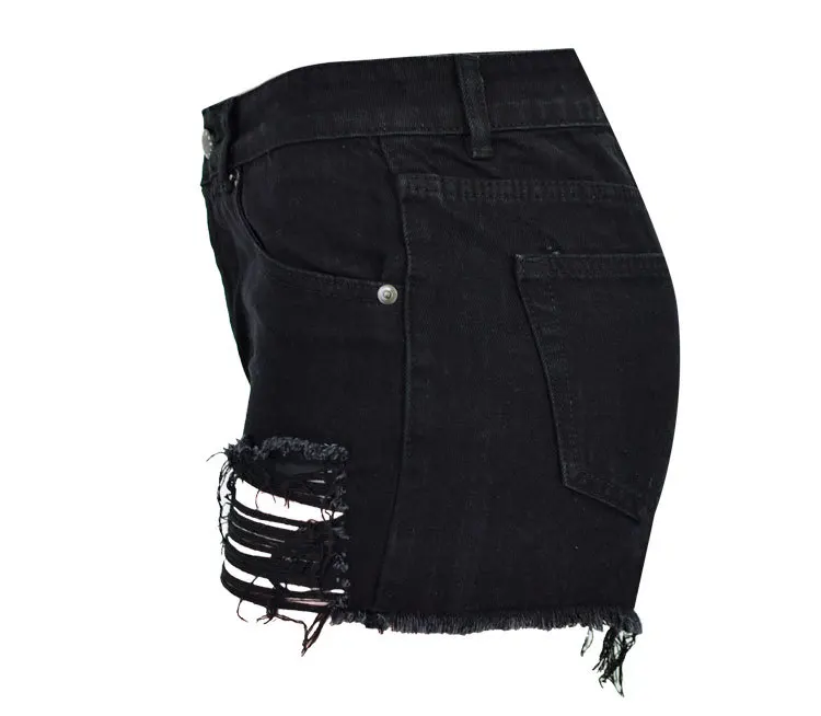 2019 в стиле панк Высокая талия черный женские джинсовые шорты Нерегулярные отверстие кисточкой уличная джинсовые шорты лето Korte Broek Vrouwen
