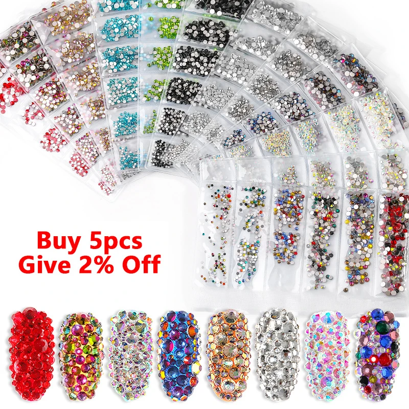 

Multi-Size Glass Nail Rhinestones For Nails Art Decorations Crystals Strass Charms Partition Mixed Size Rhinestone Set