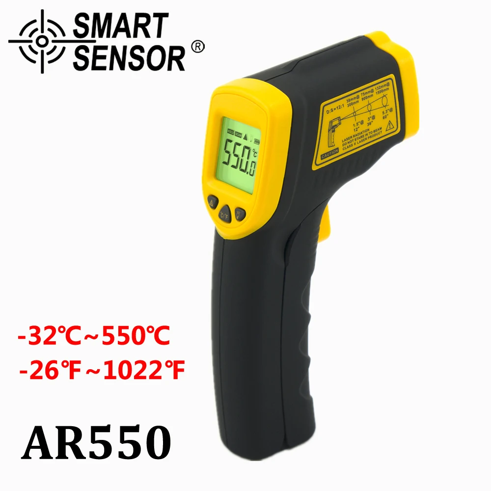 

SmartSensor Non contact IR Digital Infrared Thermometer AR550 -32~550C(-26~1022F) Point Gun Pyrometer Temperature instruments