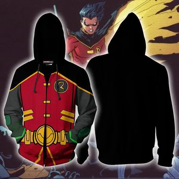 

DC Batman Boy Wonder Robin Hoodies Cosplay superhero Costumes fashion Men Hoodies 3D printed cardigan zipper Sweatshirts jacket