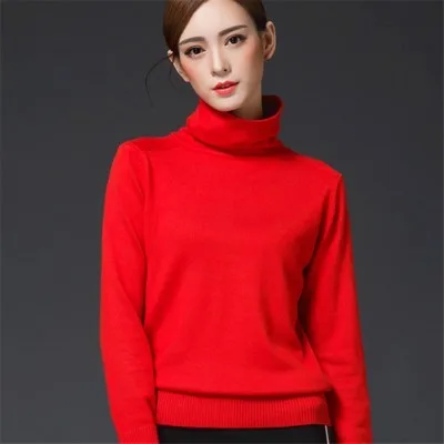 Только осенний и зимний свитер с отложным воротником, пуловер, короткий тонкий низ с длинными рукавами, чистый шерстяной свитер - Цвет: Красный