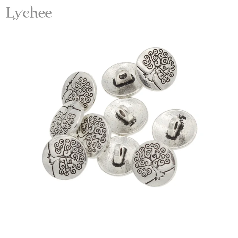 

Lychee 10pcs Silver Metal Tree Carving Shank Buttons Round Carved Tree Jeans Button DIY Sewing Handmade Scrapbook Craft