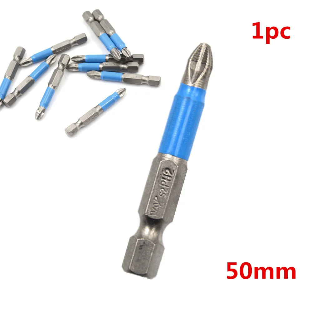 1PC 1/4" Hex Non Anti Slip Magnetic Long Reach Electric Screwdriver Bits PH2 Single Side Power Tools Length 50mm