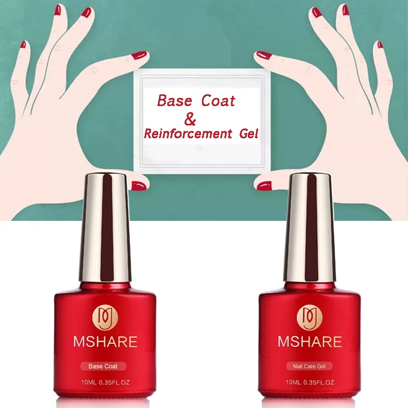 MSHARE 10ml 2pcs/lot Base Coat + Reinforcement Nail Care Gel Rubber