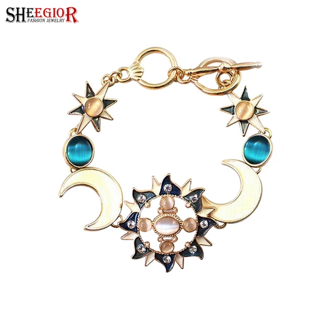 Sheegior Bohemian Gold Color Charms Bracelets Bangles For Women Sheegior Bohemian Gold Color Charms Bracelets Bangles For Women Lovely Opal Sun Moon Star Men S
