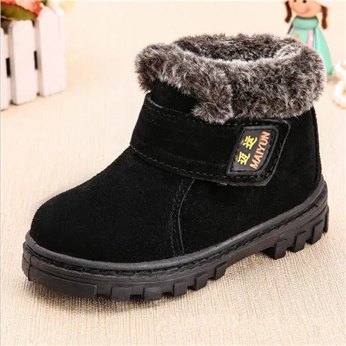 Размеры E26-37; брендовые утепленные детские зимние ботинки для маленьких мальчиков; сезон осень-зима; Теплая обувь из натуральной кожи для девочек; удобные нескользящие зимние ботинки - Цвет: Черный