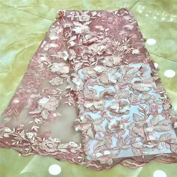 

Nigerian Lace Fabric 2018 High Quality Lace 3D Applique Embroidery French Tulle Lace Fabric For Wedding dress HX859-1