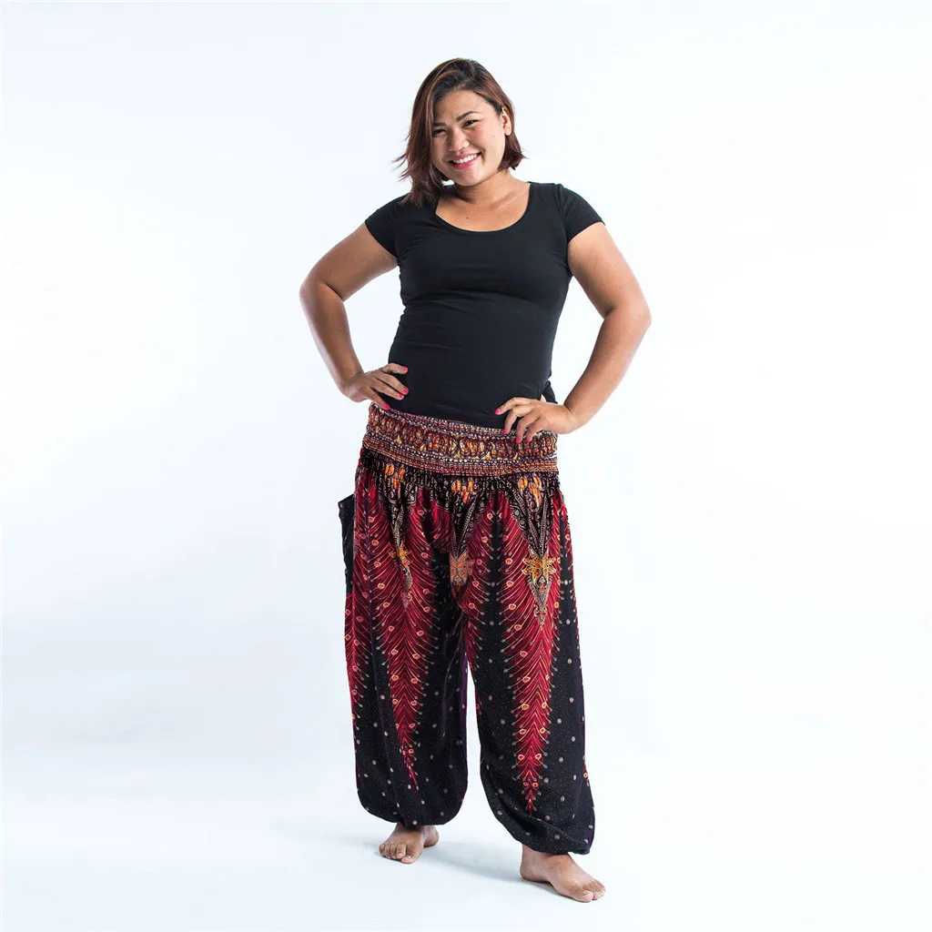 Большие размеры женские спортивные повседневные свободные брюки хиппи Йога широкие брюки Boho повседневные брюки спортивная одежда Беговые широкие брюки для йоги