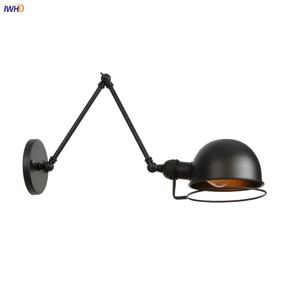 

IWHD Black Swing Long Arm LED Wall Light Fixtures Home Lighting Iron Edison Industrial Wall Lamp Vintage Sconce Luminaire