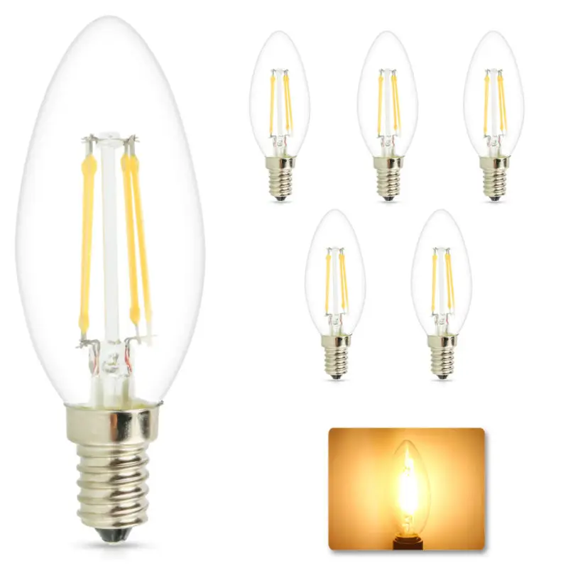 

1x Energy Saving E14 Dimmable 4W 6W LED Candle Light 240V Vintage Edison LED Filament Lamps Chandelier LED Lighting Bulbs