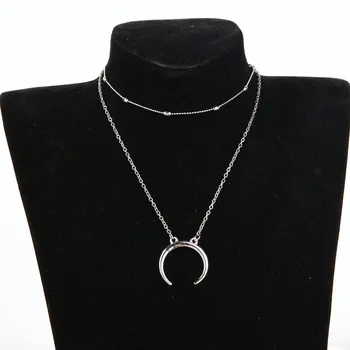 

Europe And The United States 2019 Fashion New Necklace Simple Double Moon Pendant Multi-layer Ladies Wholesale Sales Necklace