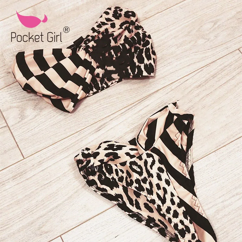

Women Bandeau Bikinis Push Up Swimwear Leopard Swimsuit Sexy Bikini Set Bandage Beach Wear Brazilian High Waist Bathing Suit