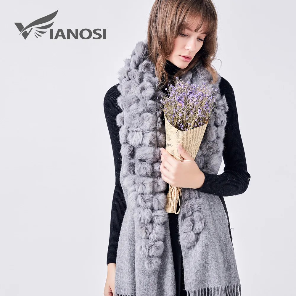 

VIANOSI Women Winter Real Fur Scarf Collarfur Shawl Fashion 100% Wool Scarf Luxury Poncho Top Quality Female Brand Scarf VA201