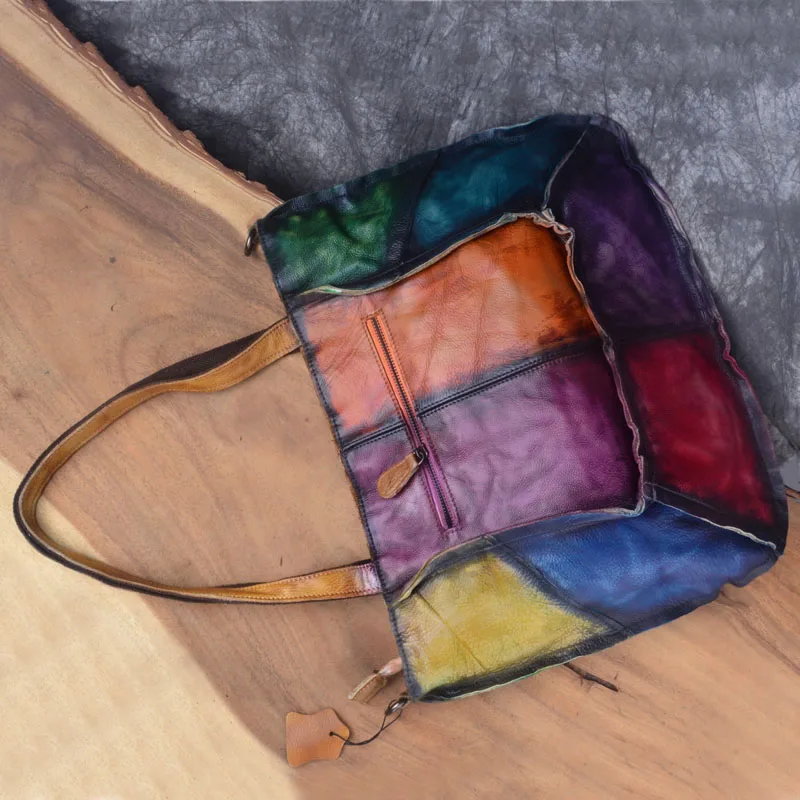 AETOO Leather handbags new top layer leather color retro irregular stitching simple casual slung shoulder bag