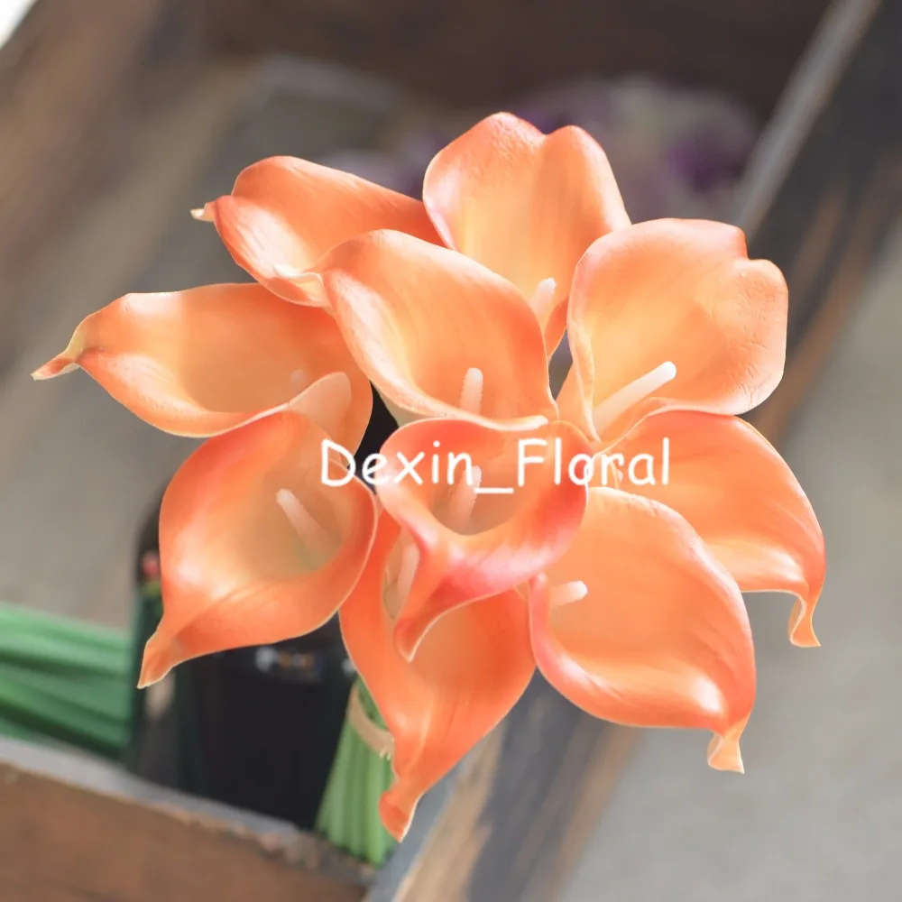 Light Orange Calla Lilies Real Touch Flowers For Silk Wedding Bouquets
