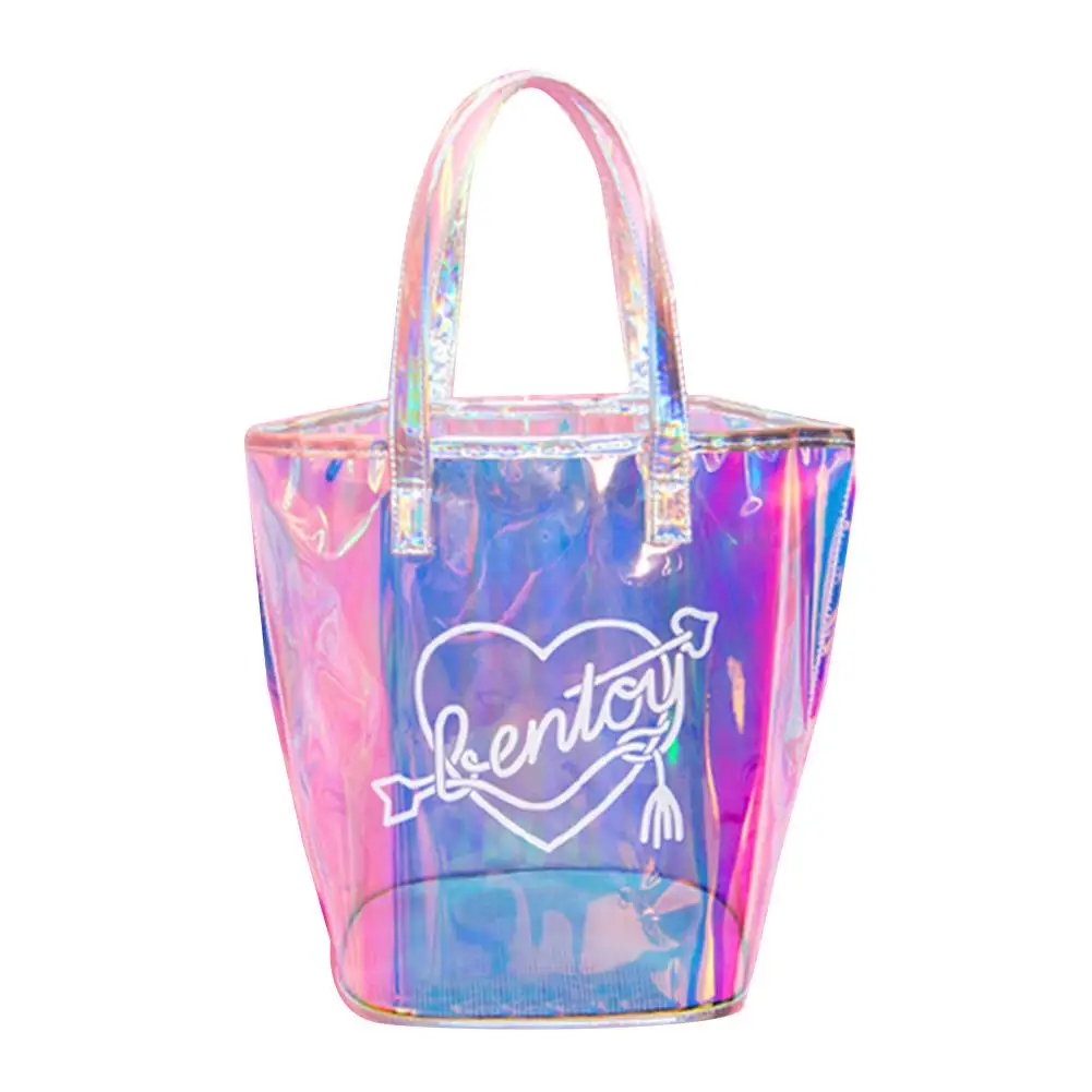 Women Hologram Laser Pvc Transparent Large Capacity Waterproof Tote Shoulder Bag huismerk kopen in de aanbieding
