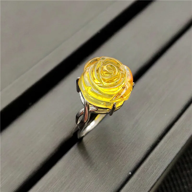 Кольцо с натуральным желтым янтарем, регулируемое, драгоценный камень, 13x13 мм, камень для женщин и мужчин, обручальное кольцо из стерлингового серебра АААА, ювелирные изделия
