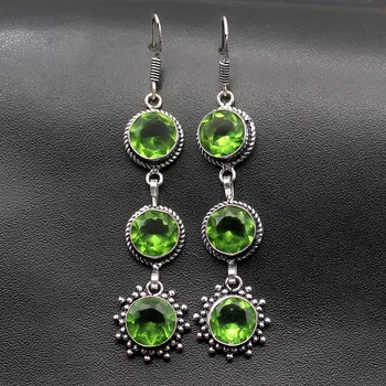 

Engagement Shiny Green Perdot 925 Sterling Silver Color Women Ladies Dangle Earrings 2 3/4 Inch TF401