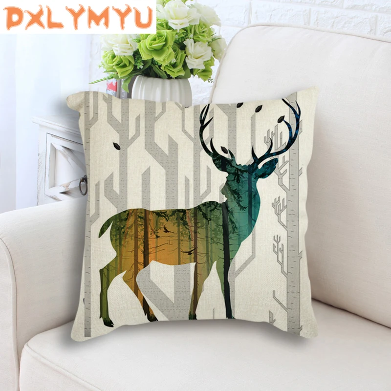 

Nordic Art Silhouette Family Of Deer Forest Pattern Decorative Pillow Case Throw Pillow Covers Living Room Pillowcase on Couch