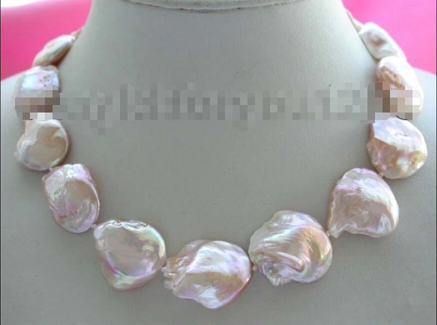 

17" Genuine Natural 26mm Pink Reborn Keshi Pearl Necklace 14KGP!