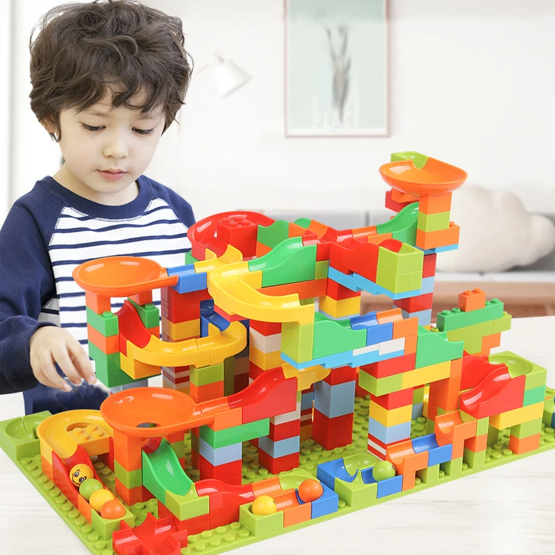 Price 330PCS Marble Race Run Maze Ball Track Building Blocks ABS Funnel Slide Assemble Bricks Mini Size Blocks Toys For Children Gifts