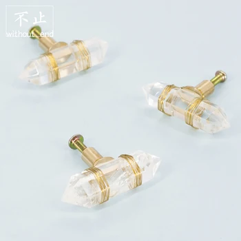 

Closet doors drawers cupboard handles Nordic minimalist design American brass natural crystal handlebars drawer pulls knobs