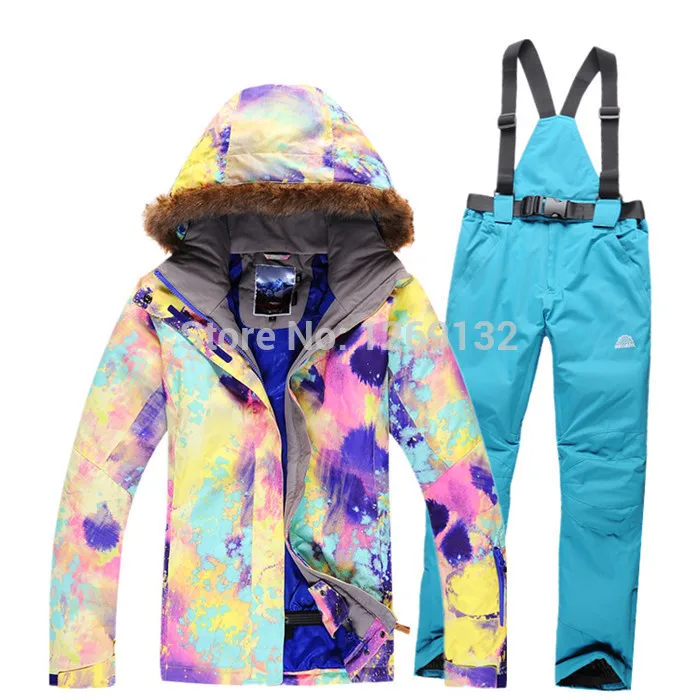 

Free shipping 2016 Lady Women Ski Suit  Colorful Match Snowboard Warm Ski Jacket+Pants Windproof Waterproof Ski Sets