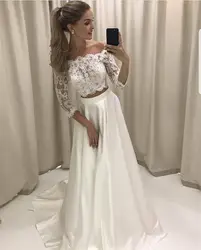 Двойка Boho свадебный наряд 2019 с плеча Свадебная вечеринка платье vestido de novia подвенечные Свадебные платья халат де mariée