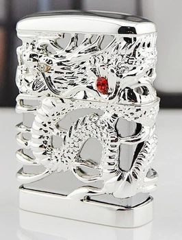 

wholesale Brand lighter high quality hand-carved Heavy armor surrounded by hollow silver dragon playing with a pearl
