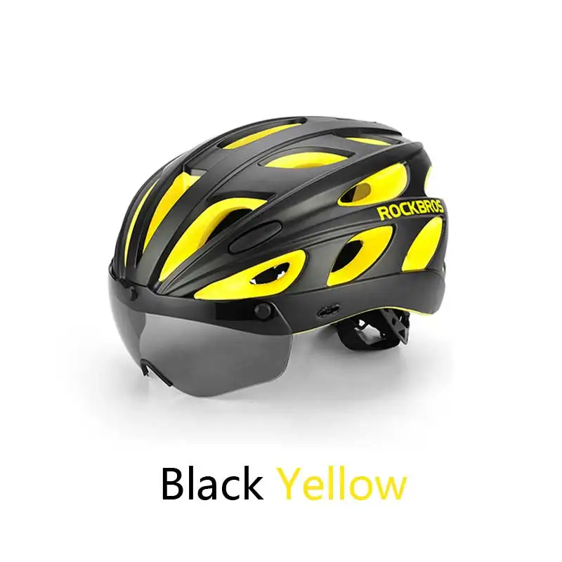 ROCKBROS интегрально-Формованный дорожный велосипедный шлем ультралегкие Магнитные очки красочные MTB горный велосипед шлем дорожный велосипедный шлем - Цвет: Black Yellow