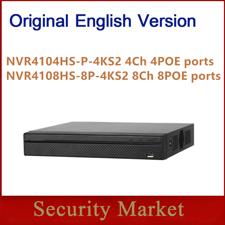 

Original dahua english NVR4104HS-P-4KS2 NVR4108HS-8P-4KS2 4/8 Channel Compact 1U 4PoE/8PoE 4K&H.265 Lite Network Video Recorder