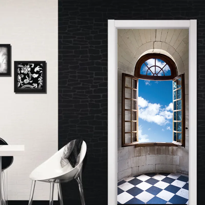 

3D Window Blue Sky White Cloud Wall Door Stickers DIY Mural Bedroom Home Decor Poster PVC Waterproof Decal