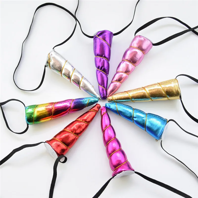 

Girls Hair Accessories Chiffon Horn Unicorn Hairband Glitter Metallic Headband for Kids Horn Party Elastic Rubber Band