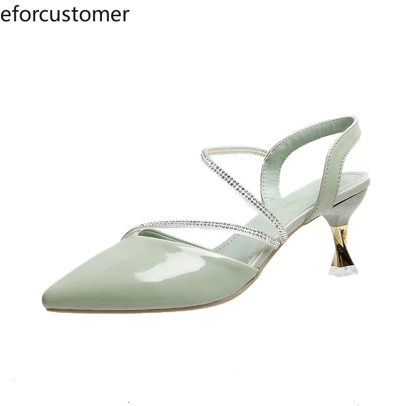 

Womens Heeled Sandals Ankle Strap Slip on Pointed Toe Stiletto Pump Slingbacks Rhinestones Fashion Dress Party Chaussures Femme