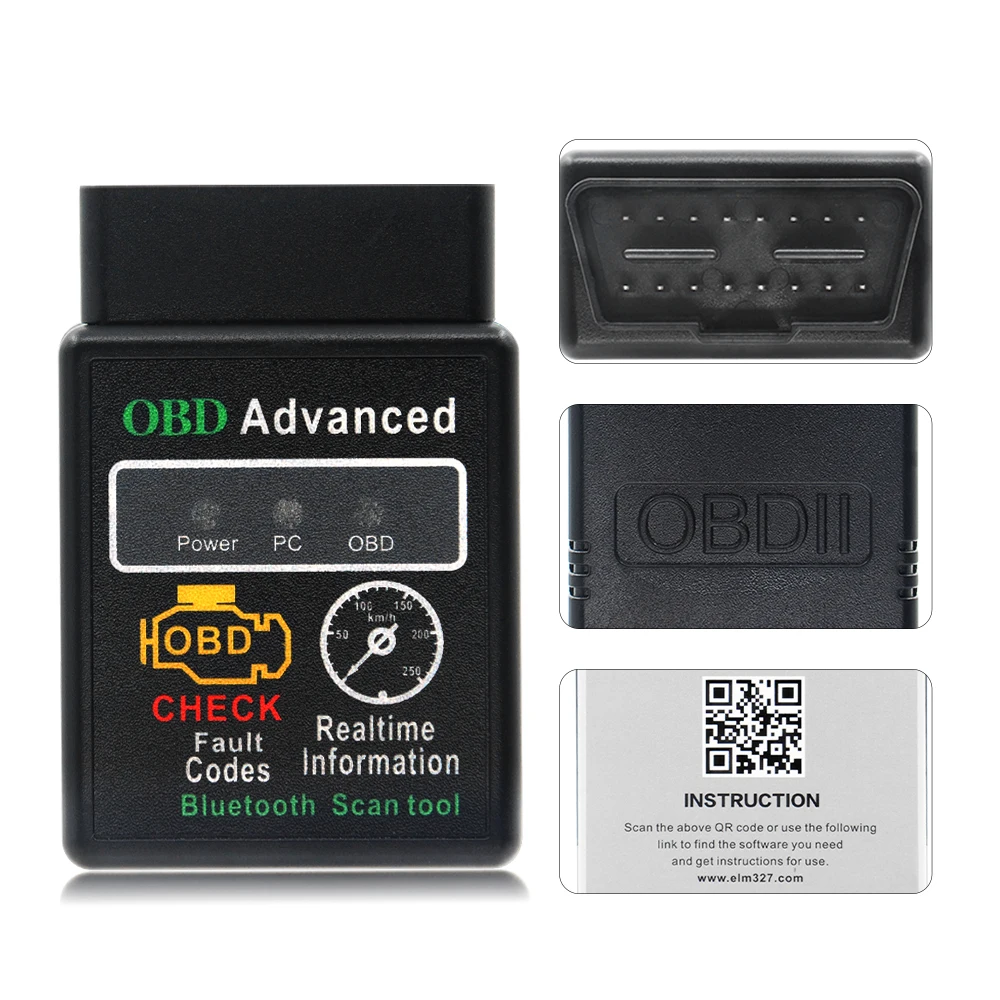 25K80 HHOBD V1.5 HH OBD Мини диагностический инструмент ELM327 черный Bluetooth OBD2 CAN беспроводной